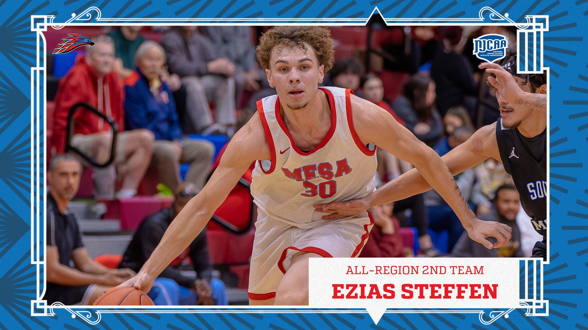 A photo of Ezias Steffen with caption of him being named to the All-Region 2nd Team