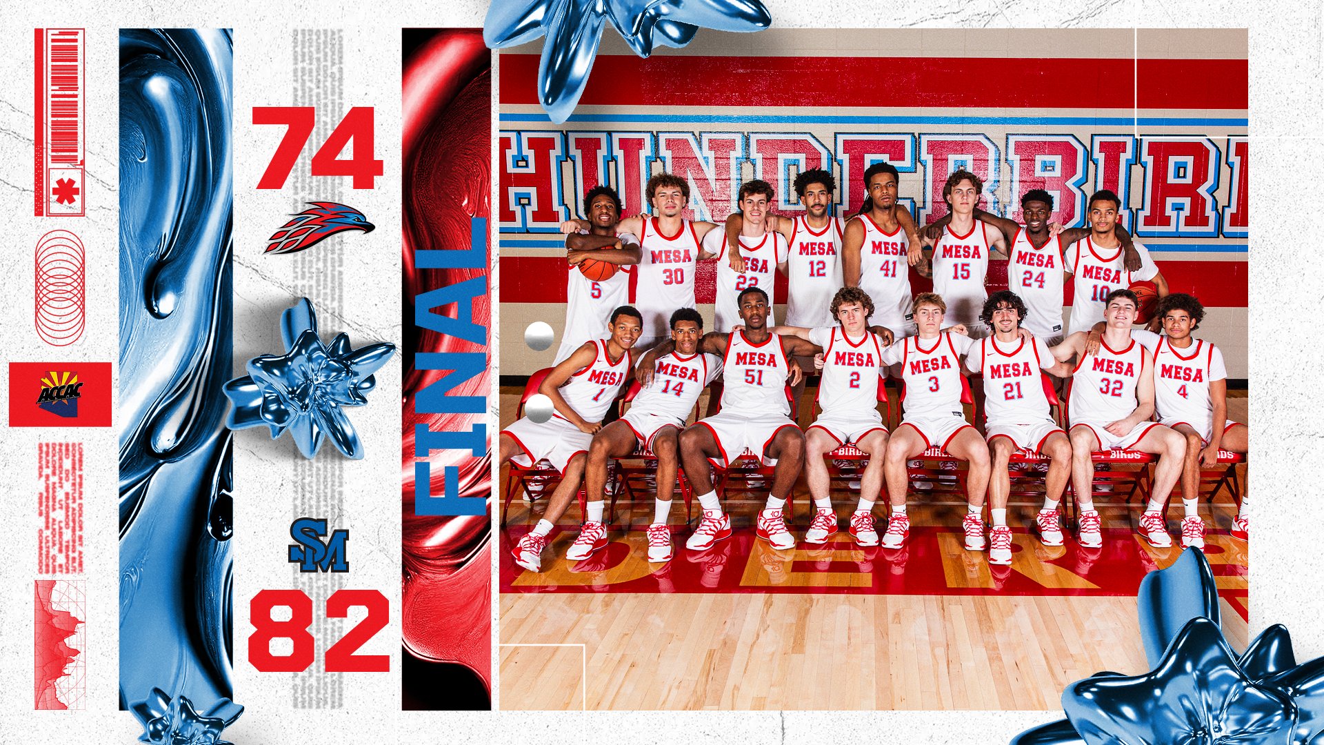 A photo of Men's Basketball with graphic of their loss against South Mountain.