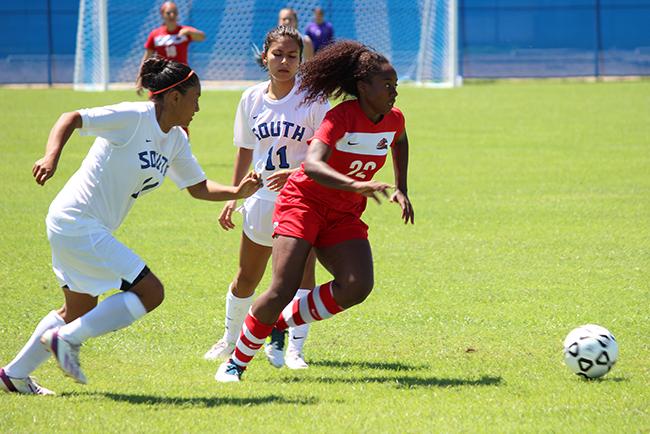 Monique Moore had four shots for MCC. (Photo by Aaron Webster)
