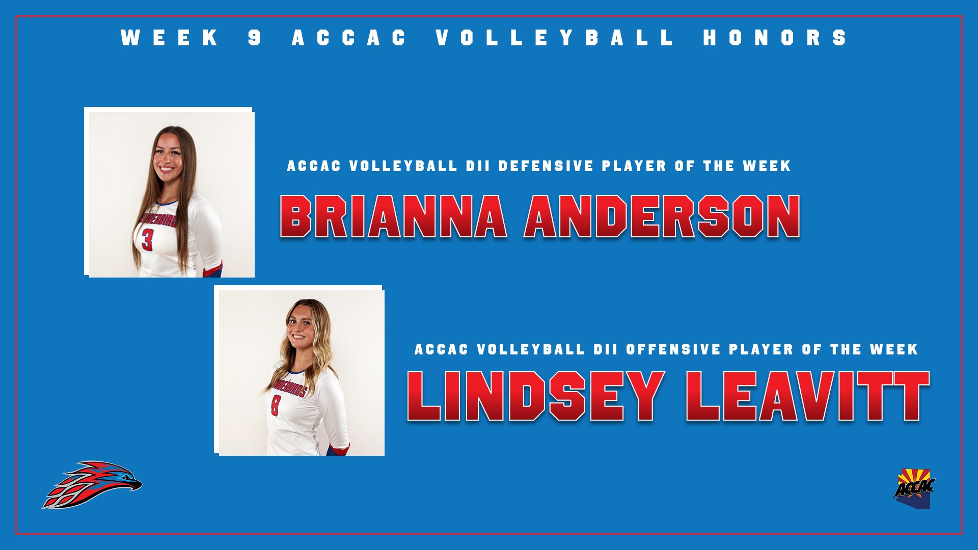 MESA VOLLEYBALL&rsquo;S ANDERSON AND LEAVITT EARN ACCAC WEEKLY HONORS